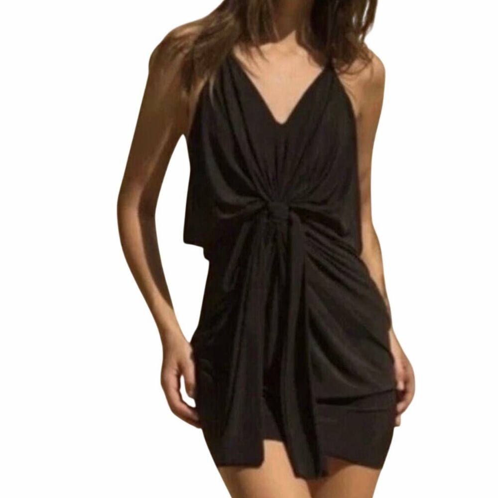 Revolve | MISA Los Angeles Halter Mini Dress Black Draped Knot Women Size S